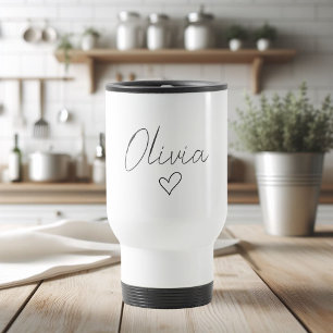 Mug de voyage personnalisé girly avec nom et cœur