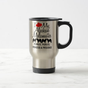 Mug De Voyage Personnalisé J'Aime Mes Quatre Malamutes D'Alaska 
