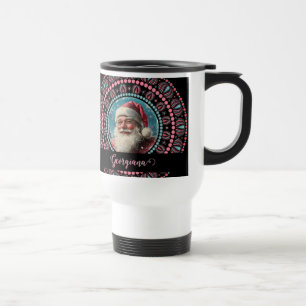 Mug De Voyage Personnalisé Retro Père Noël Pinkmas Floral Mandal