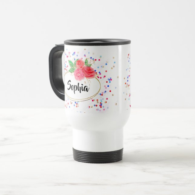 Mug De Voyage Personnaliser le rose de parties scintillant therm (Devant gauche)