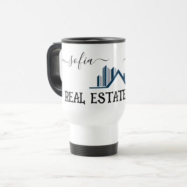 Mug De Voyage Personnaliser Logo Agent Immobilier Petite entrepr (Devant gauche)