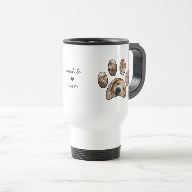 Mug De Voyage Pet Lovers Paw Print Custom Nom Photo Collage (Devant droit)