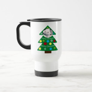 Mug De Voyage Petit Chien blanc Coloré Arbre de Noël Ajouter pho