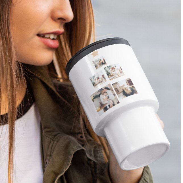 Mug De Voyage Photo d'arbre de Noël familial moderne avec étoile (Créateur téléchargé)