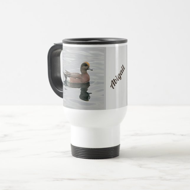 Mug De Voyage Photo de canard Male Wigeon sur Calm Water Reflect (Devant gauche)