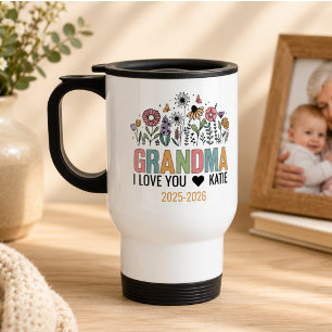 Mug De Voyage Photo de grand-mère aux fleurs rétro Grands-pare