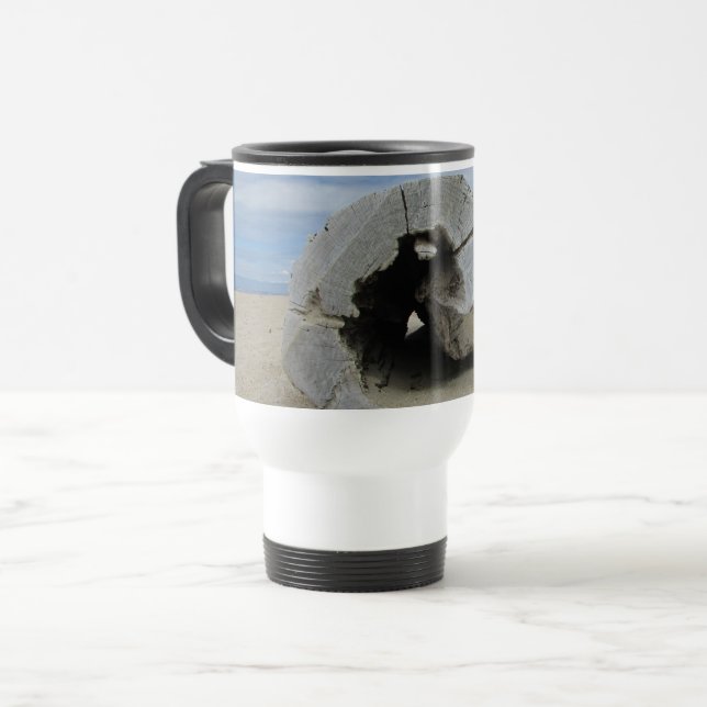 Mug De Voyage Photo de la plage de Dritwood Pacific Coast Califo (Devant gauche)