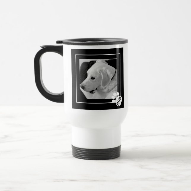 Mug De Voyage Photo en noir et blanc de mignonette Chien Maman P (Gauche)