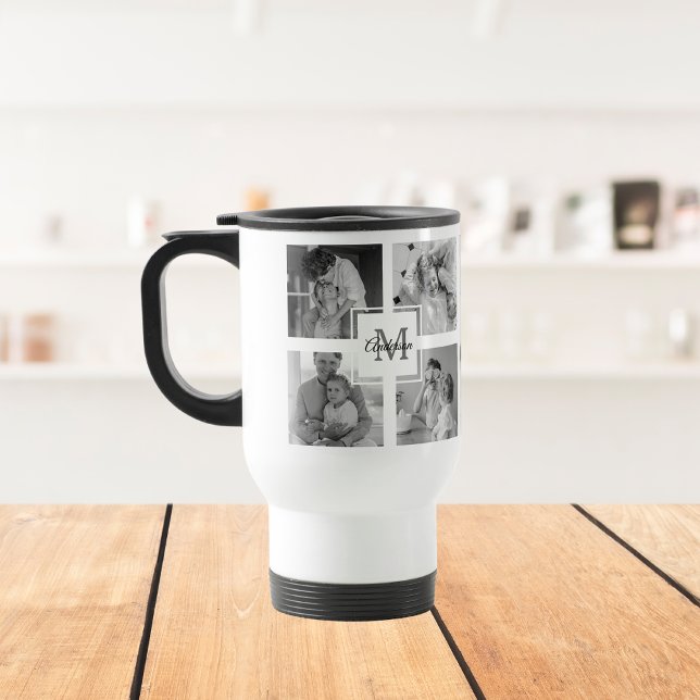 Mug De Voyage Photo Famille Collage tendance Noir & Blanc Initia (Créateur téléchargé)