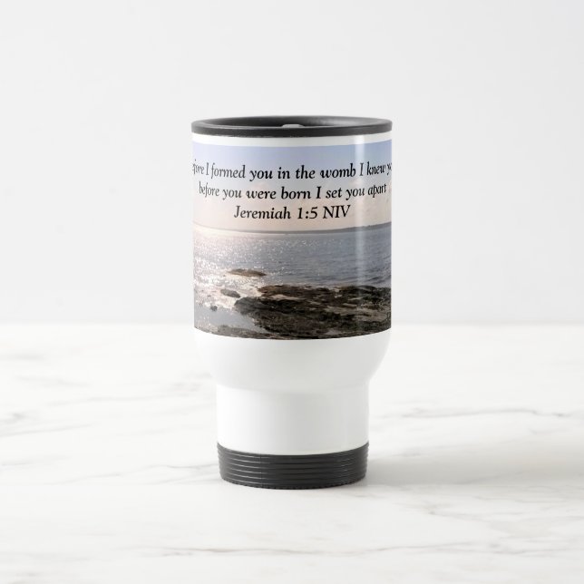 Mug De Voyage Photo Ocean avec Jérémie 1:5 Dieu vous connaissait (Centre)