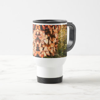 Mug De Voyage Photographie naturelle empilée en bois de chauffag