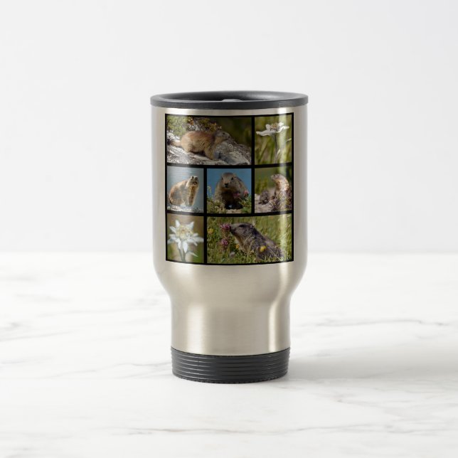 Mug De Voyage Photos mosaïque Marmottes alpines et edelweiss (Centre)