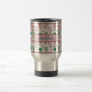 Mug De Voyage Pickleball personnalisé Motif rose et vert