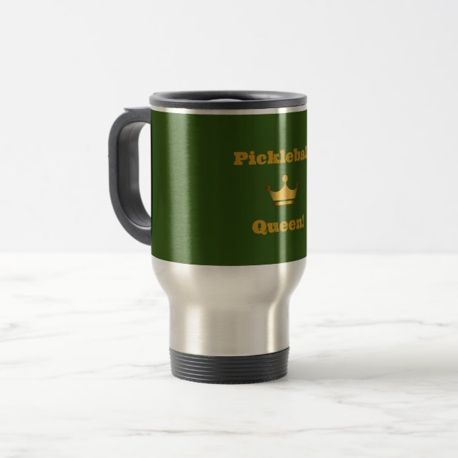 Mug De Voyage "Pickleball Queen" muret de voyage - vert avec or (Devant gauche)