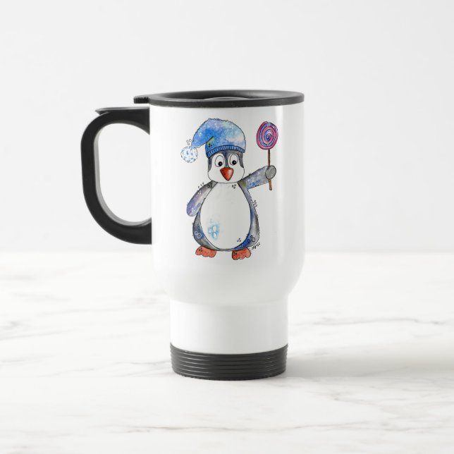 Mug De Voyage Pingouin blanc mignon avec Lollipop (Gauche)