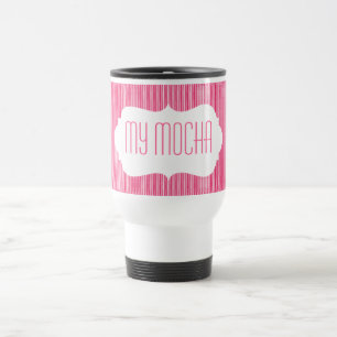 Mug De Voyage Pink Happy Crème de glace rayures Monogramme amusa