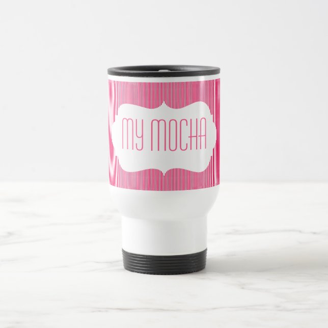 Mug De Voyage Pink Happy Crème de glace rayures Monogramme amusa (Centre)