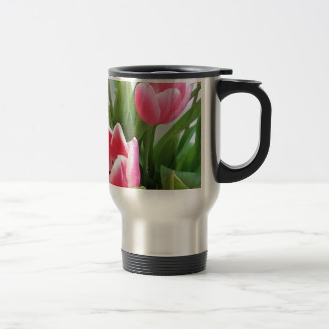 Mug De Voyage Pink Tulips, Floral Spring Bouquet, Flowers (Droit)