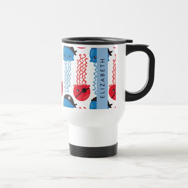 Mug De Voyage Pirate Jellyfish, Motif de méduses, Votre nom (Droite)