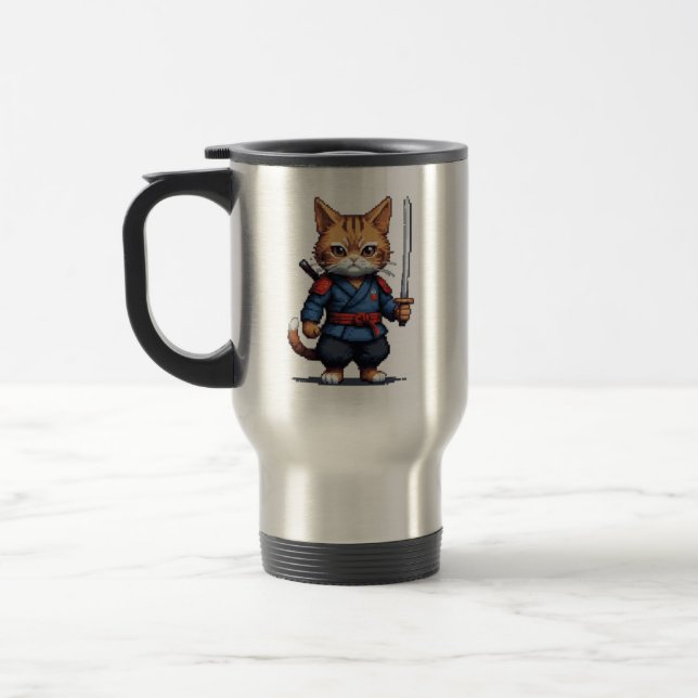 Mug De Voyage Pixel de chats Samurai (Gauche)