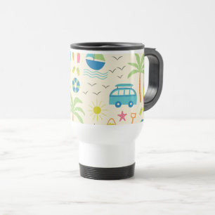 Mug De Voyage Plage d'été Icônes Palmiers, Bateaux et soleil