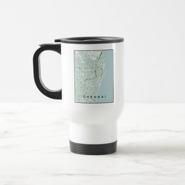 Mug De Voyage Plan de la ville de Chennai en Inde, design minima (Gauche)
