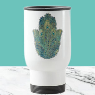 Mug De Voyage Plume de paon Hamsa Judaica bohème