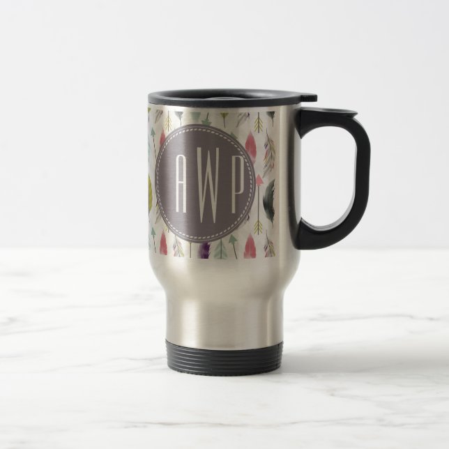 Mug De Voyage Plumes et monogramme de flèches (Droit)