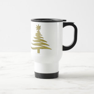 Mug De Voyage Pochoir d'arbre de Noël Or