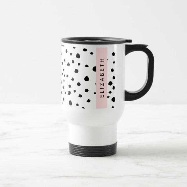 Mug De Voyage Points dalmatiens, Spots, Noir et Blanc, Votre nom (Droite)