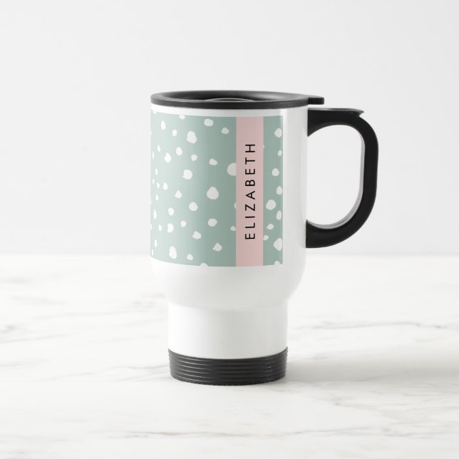 Mug De Voyage Points Dalmatiens verts, Spots, Votre Nom (Droite)
