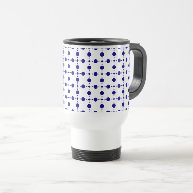 Mug De Voyage Pois Bleus de la Marine, Motif à points Polka, poi (Devant droit)