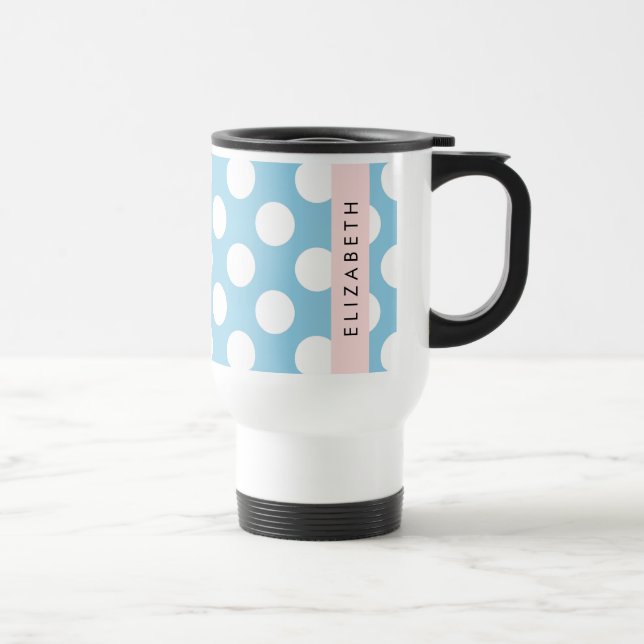 Mug De Voyage Pois Bleus, Motif Polka Dot, Votre Nom (Droite)