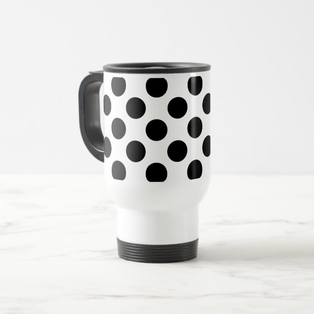 Mug De Voyage Pois, Motif Polka Dot, noir et blanc (Devant gauche)
