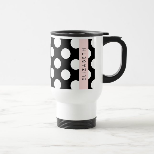Mug De Voyage Pois noirs et blancs, pointillés, Votre nom (Droite)