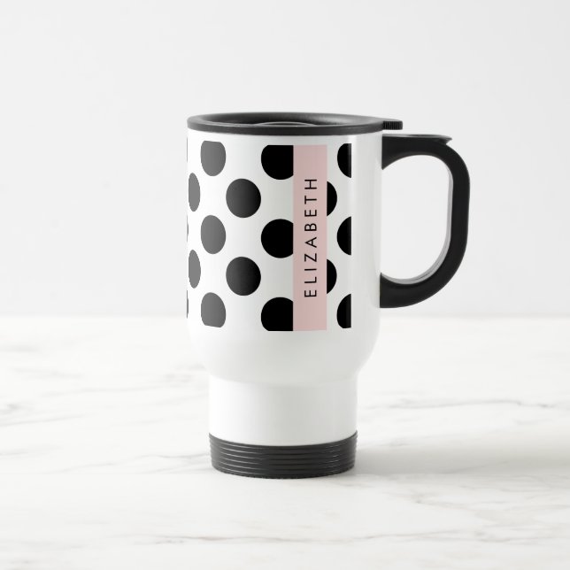 Mug De Voyage Pois noirs et blancs, pointillés, Votre nom (Droite)
