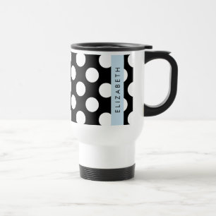 Mug De Voyage Pois noirs et blancs, pointillés, Votre nom