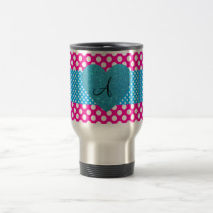 Mug De Voyage Pois rose et monogramme blanc