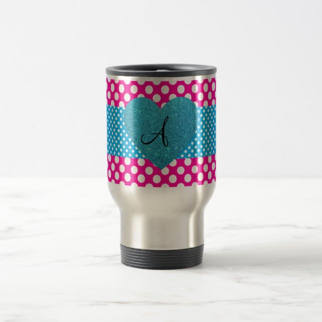 Mug De Voyage Pois rose et monogramme blanc (Centre)