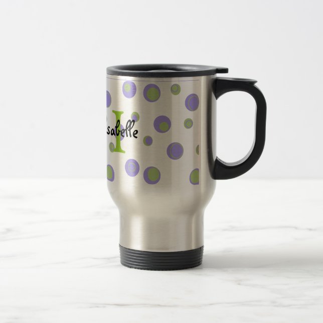 Mug De Voyage Pois vert pourpre décoré d'un monogramme (Droit)