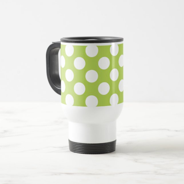 Mug De Voyage Pois verts, Motif à points Polka, points, pointill (Devant gauche)