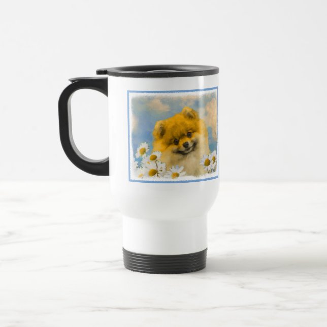 Mug De Voyage Poméranien dans Daisies Peinture - Art Chien origi (Gauche)