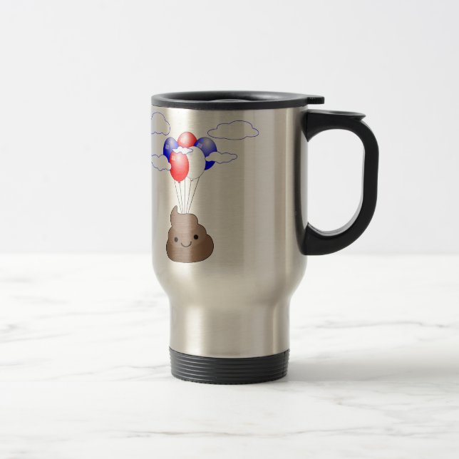 Mug De Voyage Poo Emoji Voler Avec Ballons (Droit)