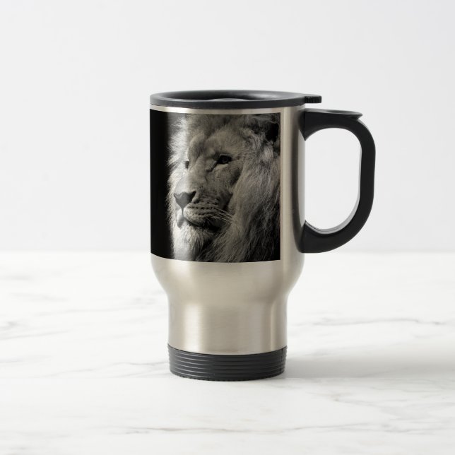 Mug De Voyage Portrait de Lion noir blanc - Photographie d'anima (Droit)