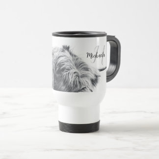 Mug De Voyage Portrait de vache Highland premier monogramme noir