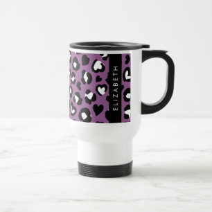 Mug De Voyage Poster de animal, Léopard Violet, Coeurs, Votre No