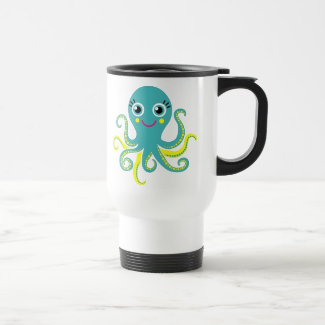 Mug De Voyage Poulpe bleu et jaune (Droite)