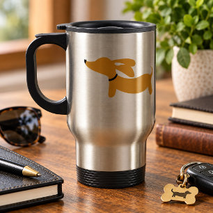 Mug de voyage pour chien saucisse Dachshund marron