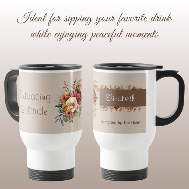 Mug De Voyage Pour introvertis solitude brun floral (Créateur téléchargé)