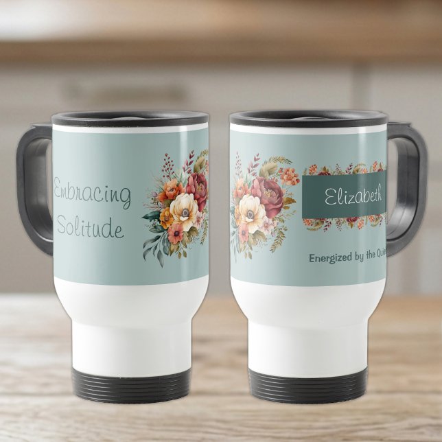 Mug De Voyage Pour les introvertis, solitude florale verte (Créateur téléchargé)